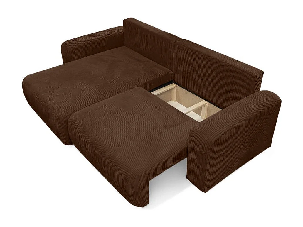 Canapé ALYA d'angle compacte réversible et convertible 4 places en velours côtelé - Marron