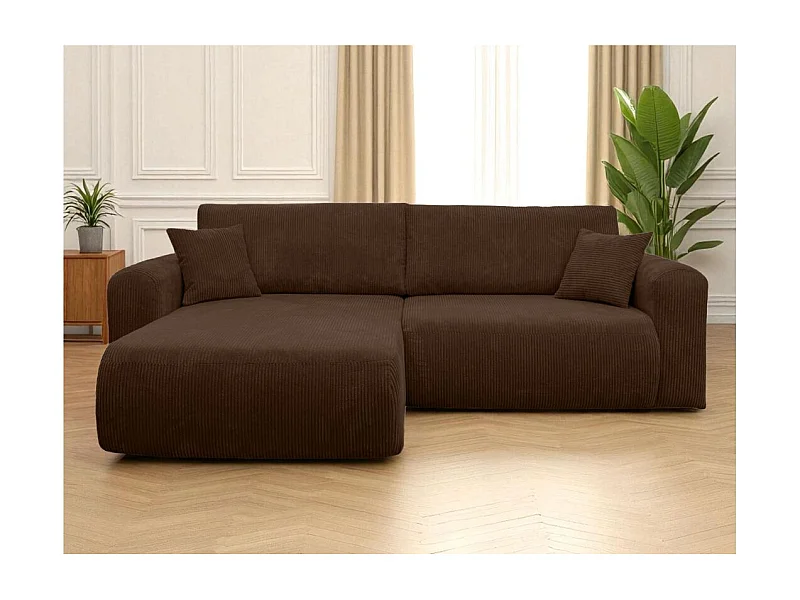 Canapé ALYA d'angle compacte réversible et convertible 4 places en velours côtelé - Marron