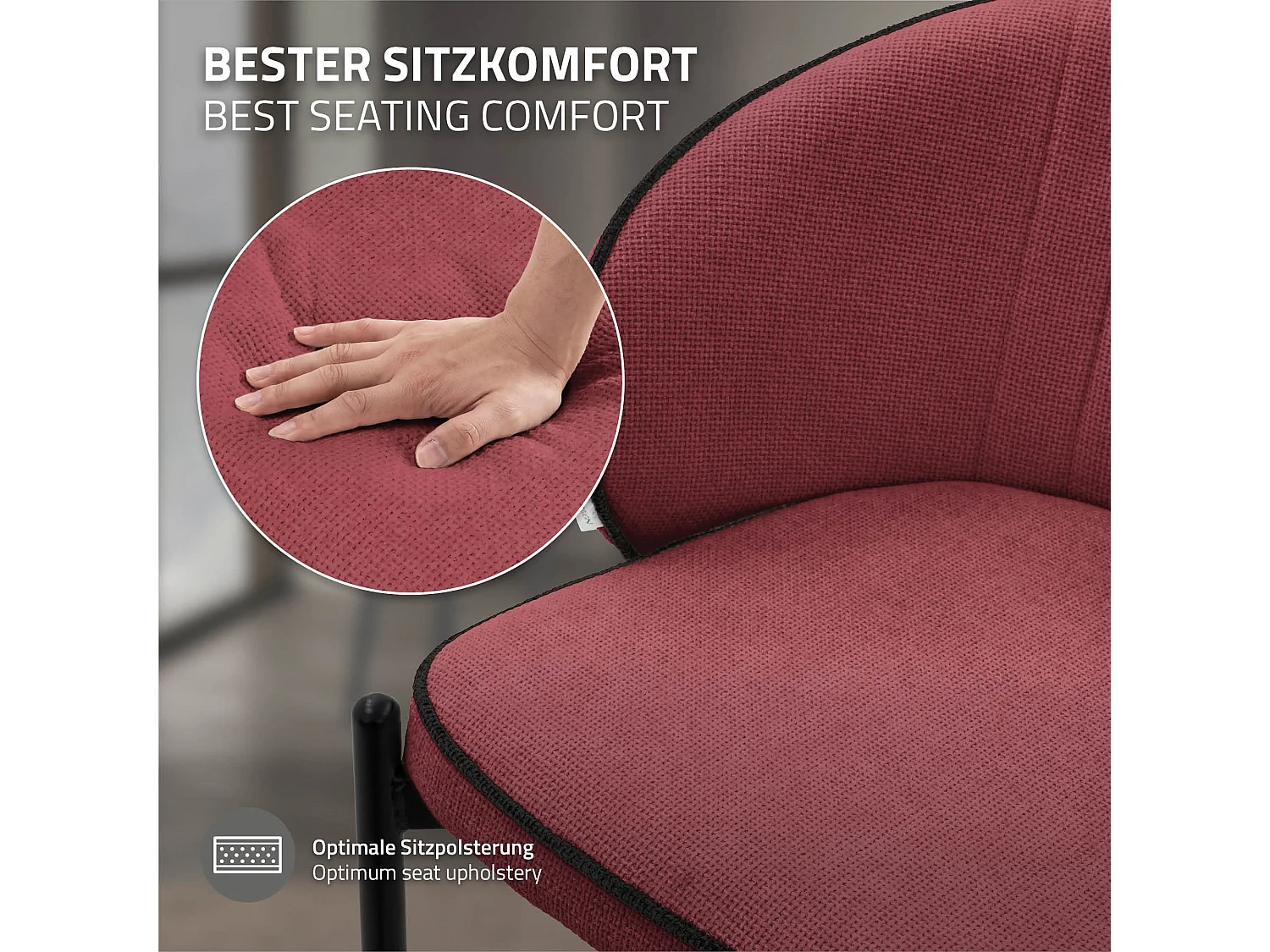 ML-Design 4x Sillas de comedor rojo con revestimiento de tela, asiento sofá de salón con respaldo, mueble de cocina tapizado con patas de metal