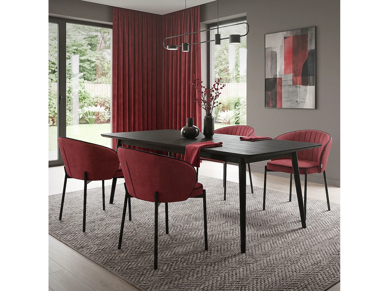 ML-Design 4x Sillas de comedor rojo con revestimiento de tela, asiento sofá de salón con respaldo, mueble de cocina tapizado con patas de metal