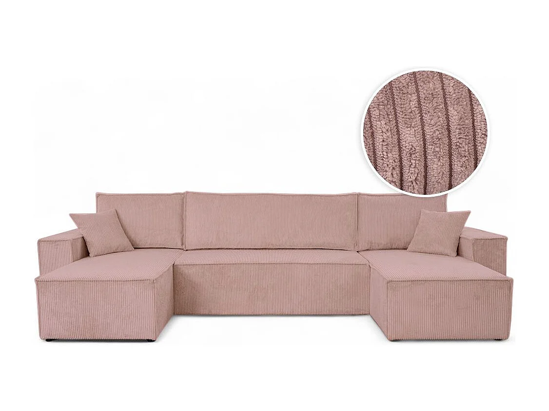 Canapé d'angle FARAH panoramique convertible 6 places en velours cotelé - Rose