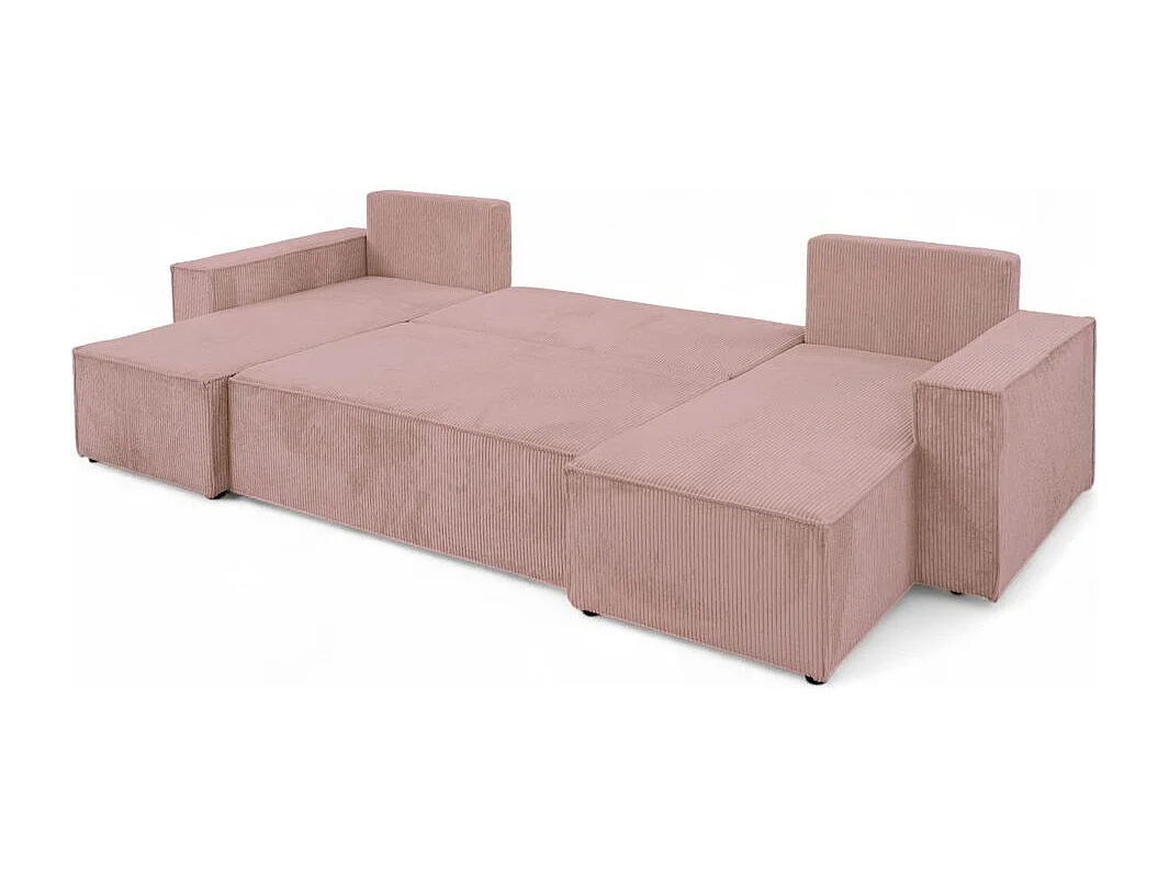 Canapé d'angle FARAH panoramique convertible 6 places en velours cotelé - Rose