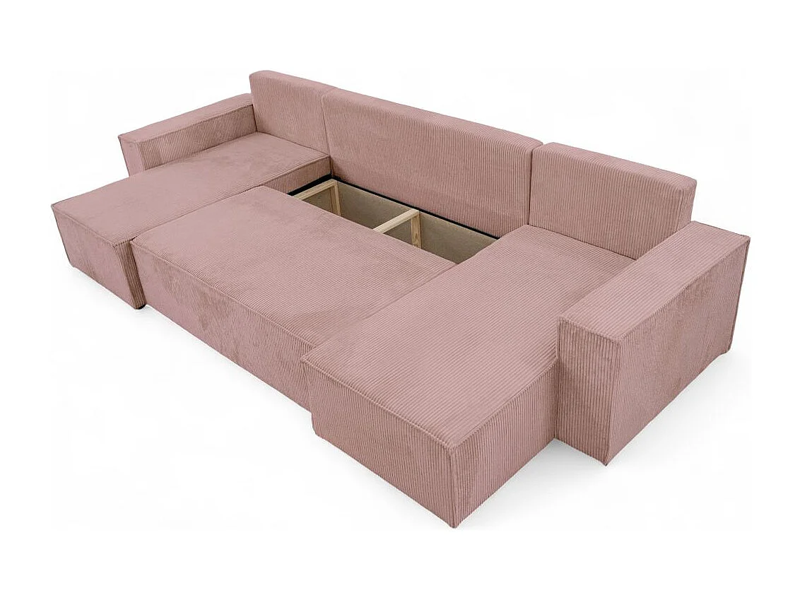 Canapé d'angle FARAH panoramique convertible 6 places en velours cotelé - Rose