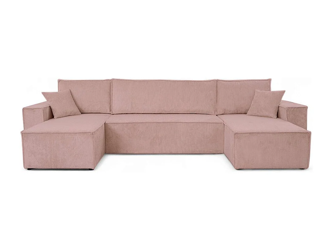 Canapé d'angle FARAH panoramique convertible 6 places en velours cotelé - Rose