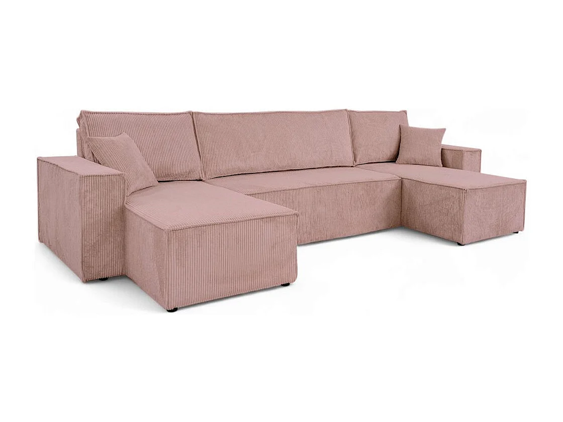 Canapé d'angle FARAH panoramique convertible 6 places en velours cotelé - Rose