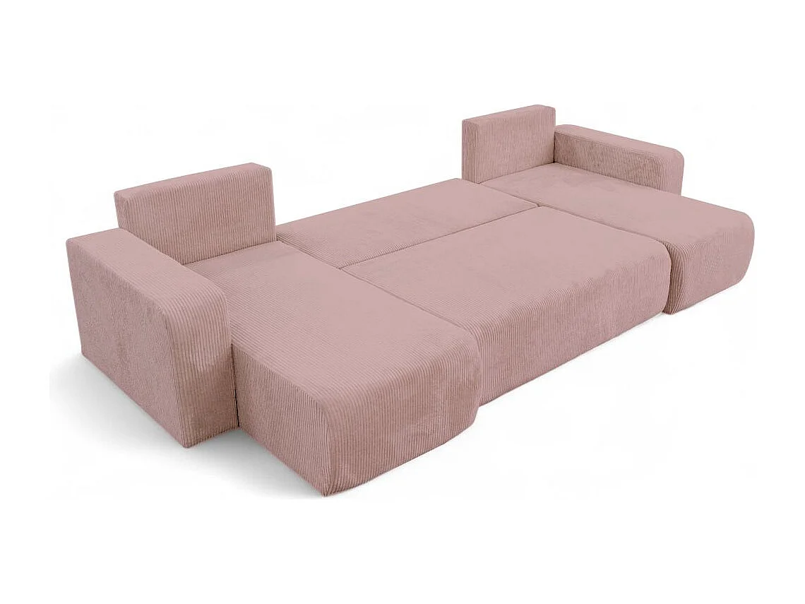 Canapé d'angle ALYA panoramique convertible 6 places en velours cotelé - Rose