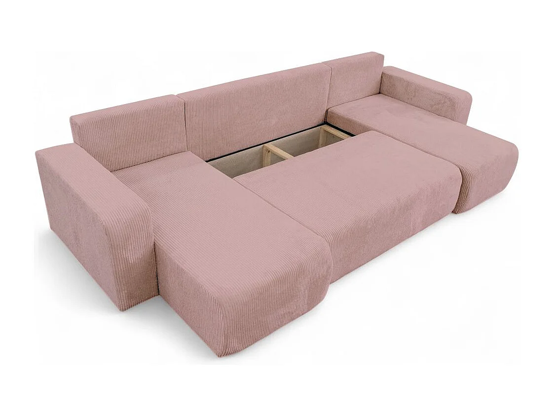 Canapé d'angle ALYA panoramique convertible 6 places en velours cotelé - Rose