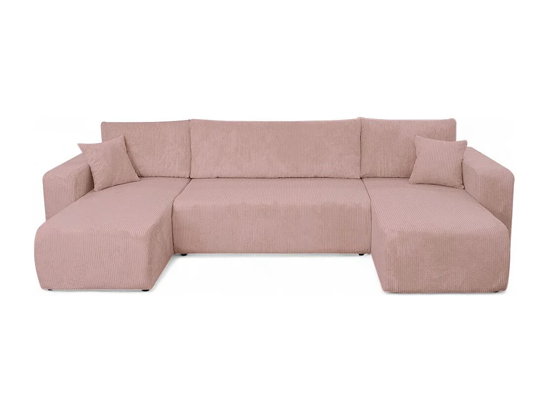 Canapé d'angle ALYA panoramique convertible 6 places en velours cotelé - Rose