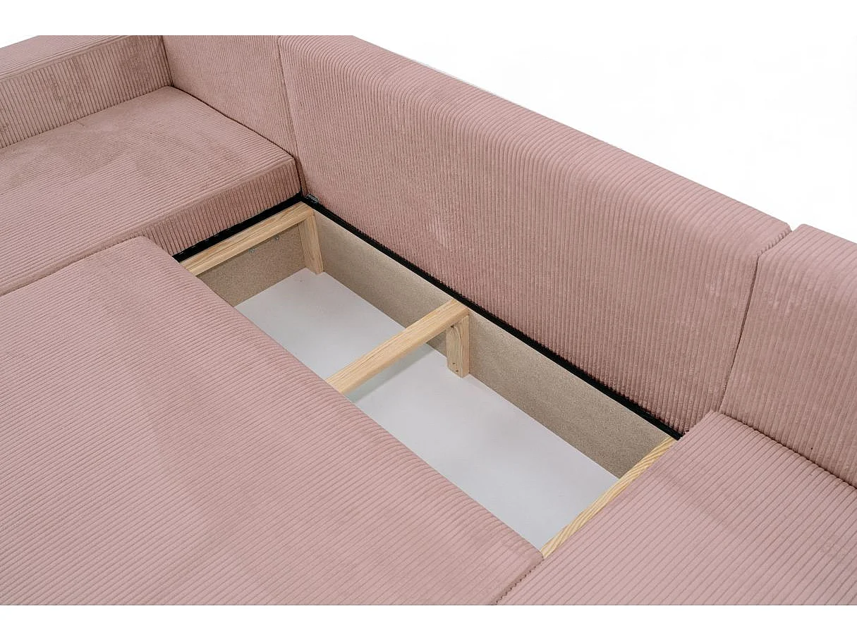 Canapé d'angle ALYA panoramique convertible 6 places en velours cotelé - Rose