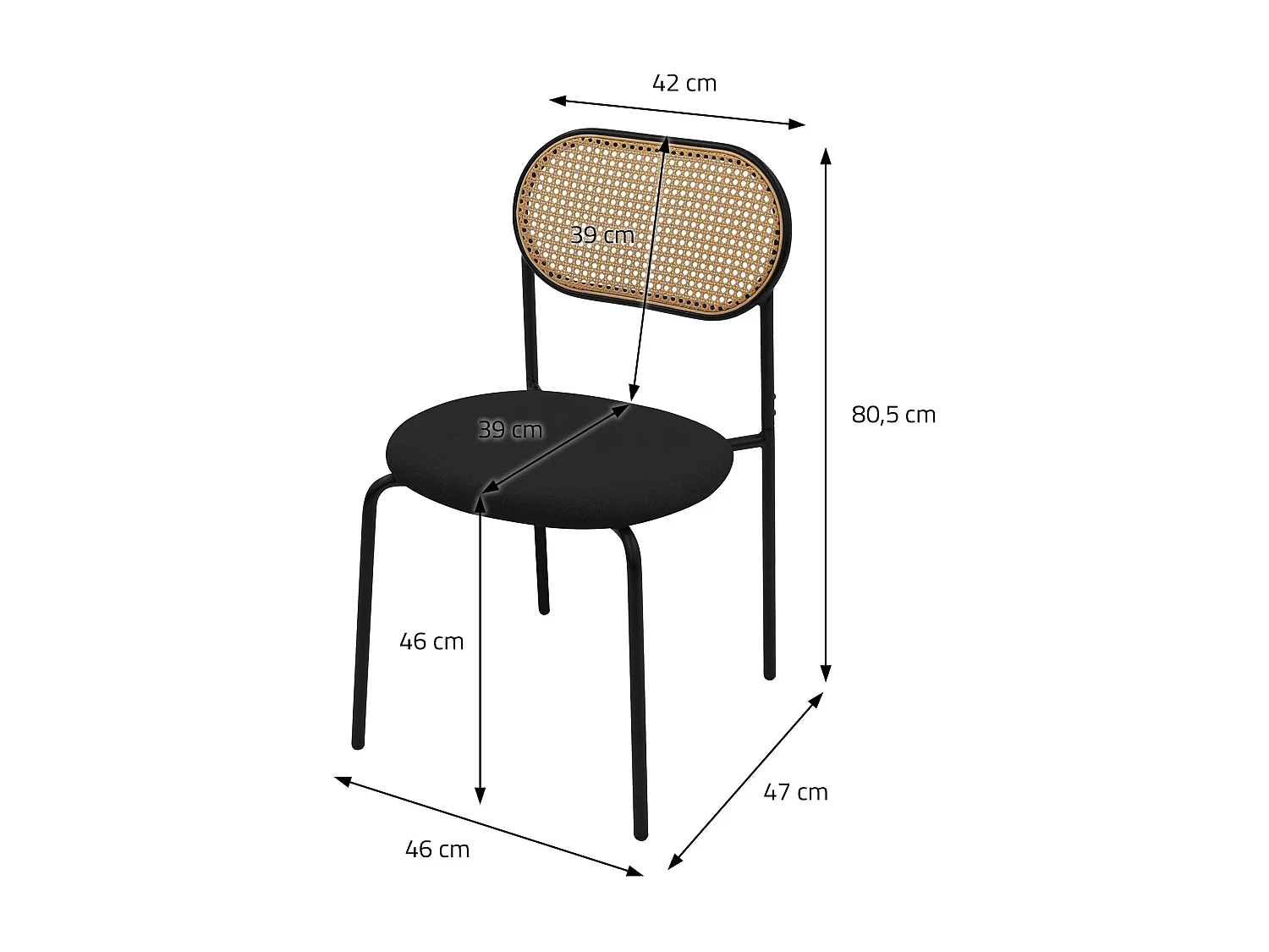 ML-Design 6x Sillas de comedor negro tapizado ratán con patas metal respaldo curvado de rejilla y apoyabrazos ergonómico sillón moderno para hogar