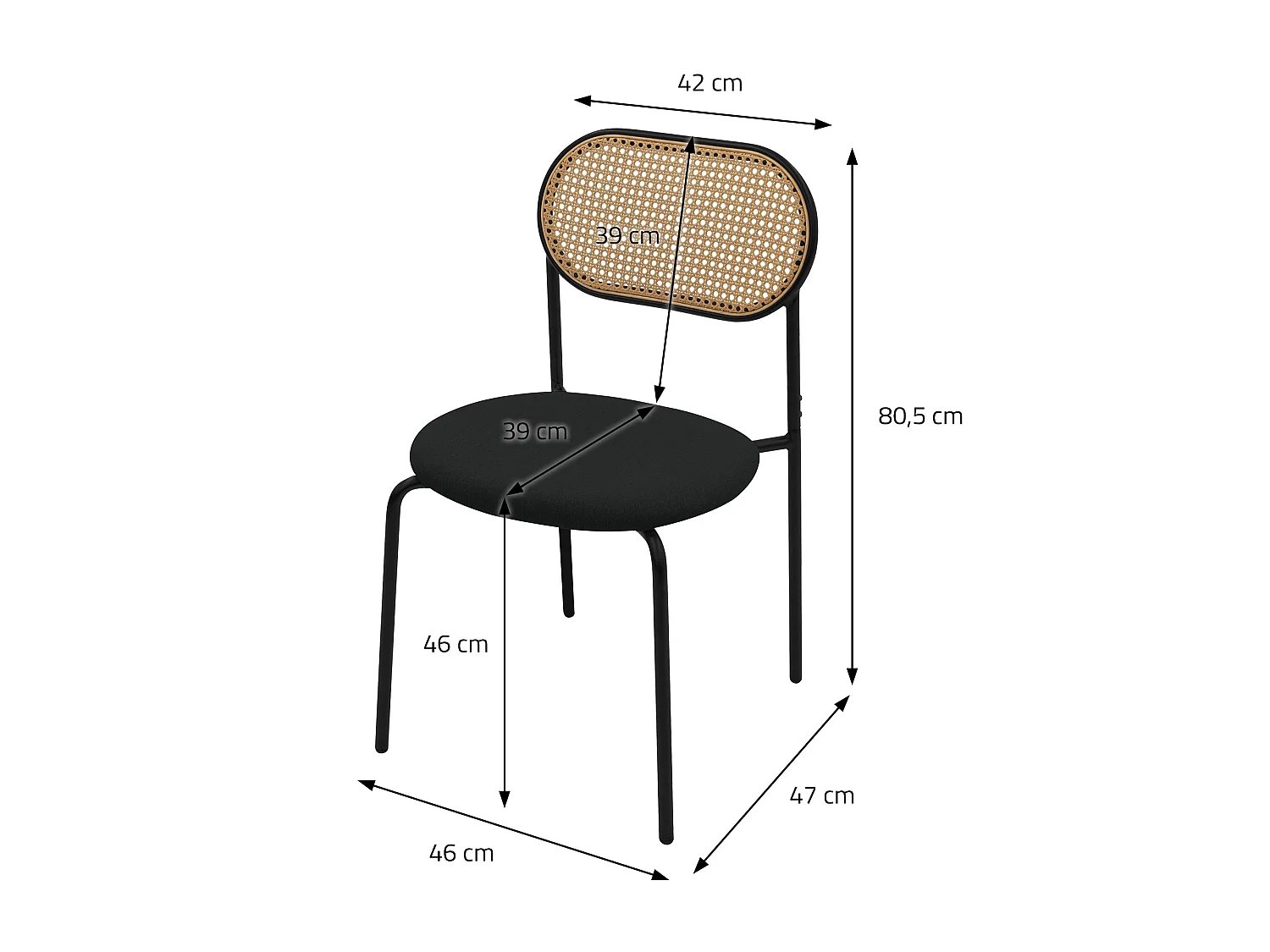 ML-Design Sedie da pranzo set di 6 nero telaio in acciaio schienale in rattan PE seduta confortevole sedia da cucina ergonomica protezione per terra