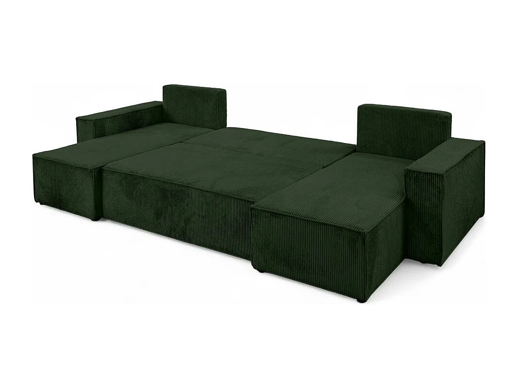 Canapé d'angle FARAH panoramique convertible 6 places en velours cotelé - Vert foncé