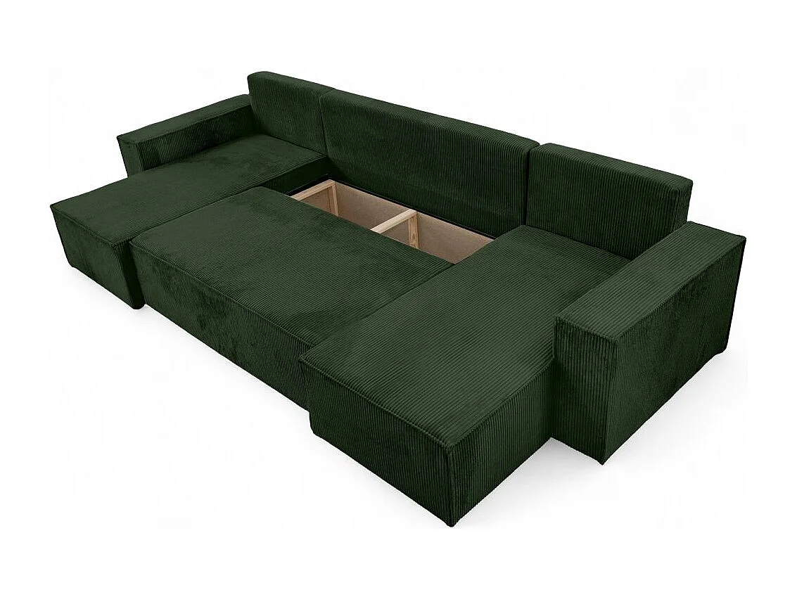 Canapé d'angle FARAH panoramique convertible 6 places en velours cotelé - Vert foncé
