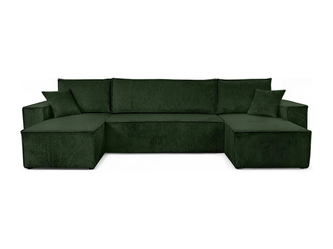 Canapé d'angle FARAH panoramique convertible 6 places en velours cotelé - Vert foncé