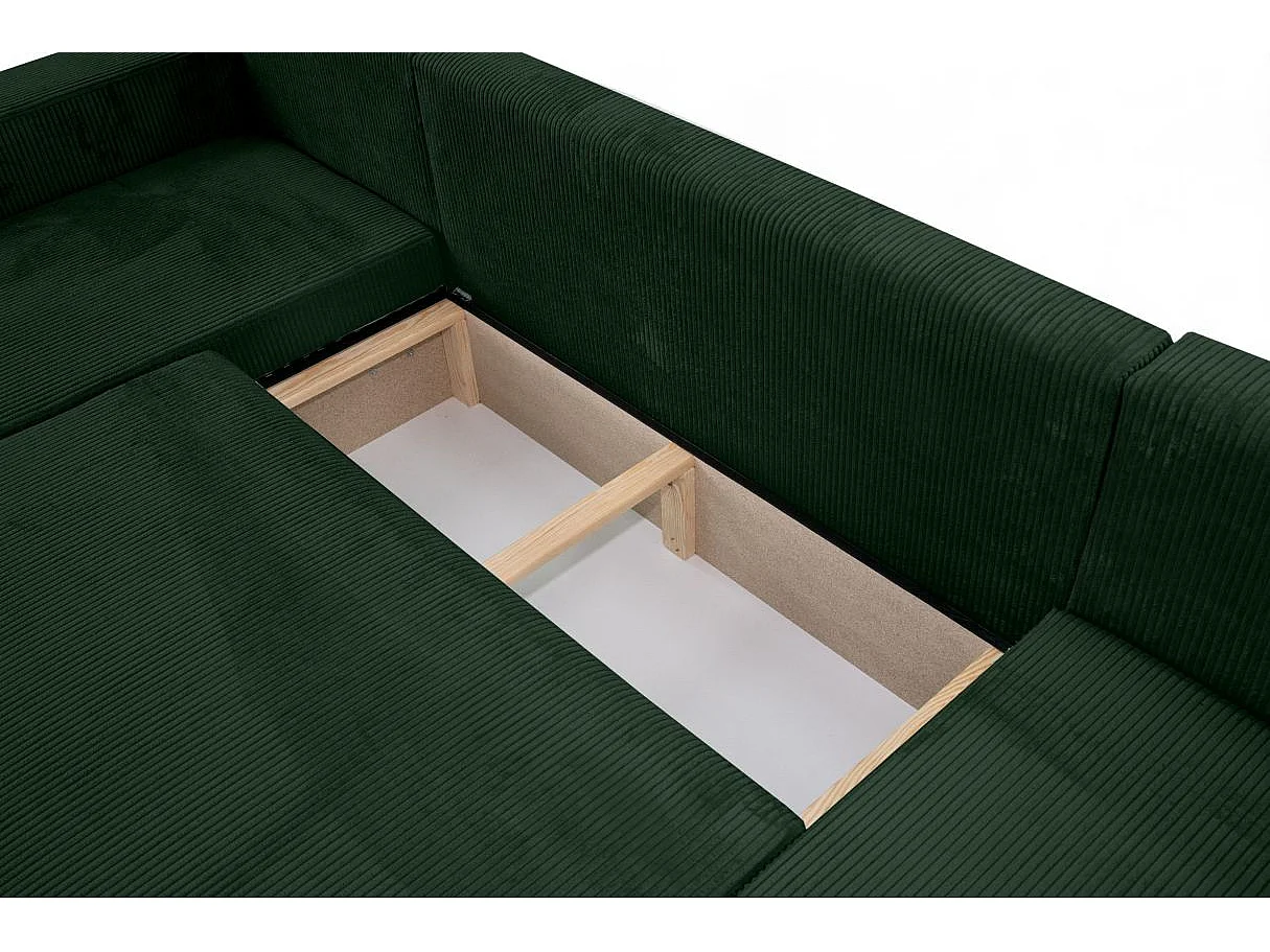 Canapé d'angle FARAH panoramique convertible 6 places en velours cotelé - Vert foncé