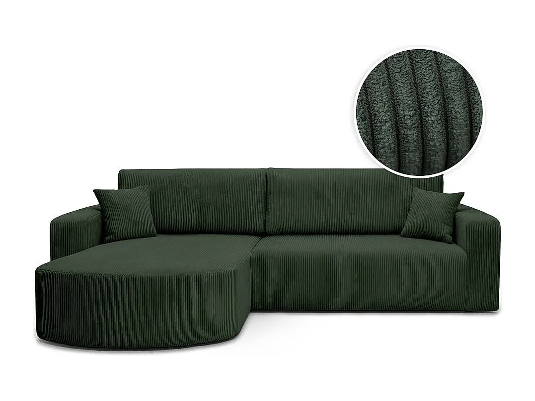 Canapé KIARA d'angle réversible convertible 4 places en velours côtelé - Vert foncé
