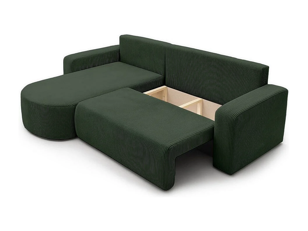 Canapé KIARA d'angle réversible convertible 4 places en velours côtelé - Vert foncé