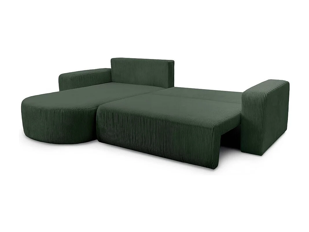 Canapé KIARA d'angle réversible convertible 4 places en velours côtelé - Vert foncé