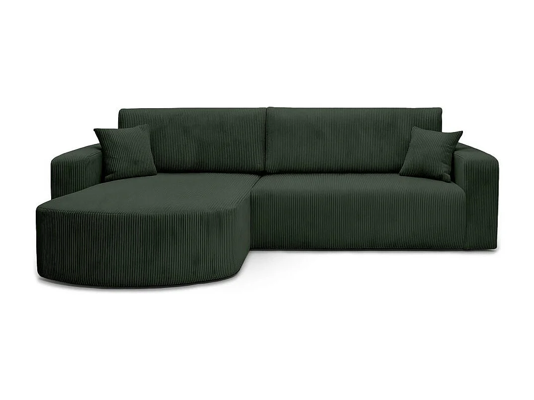Canapé KIARA d'angle réversible convertible 4 places en velours côtelé - Vert foncé