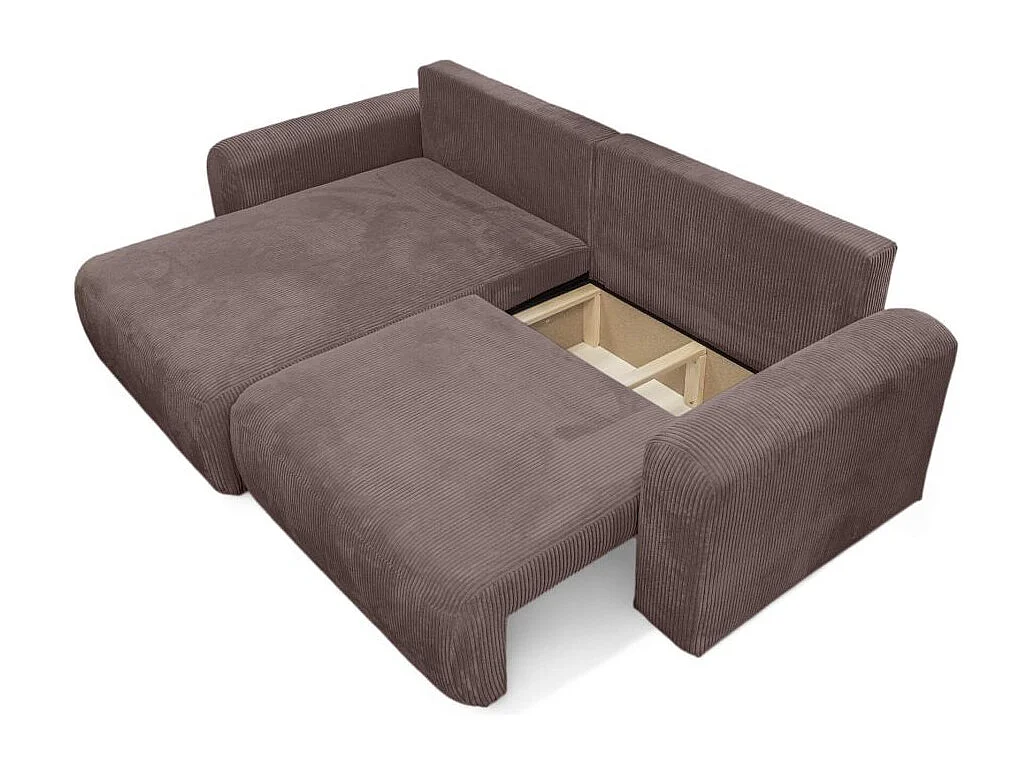 Canapé ALYA d'angle compacte réversible et convertible 4 places en velours côtelé - Marron glacé