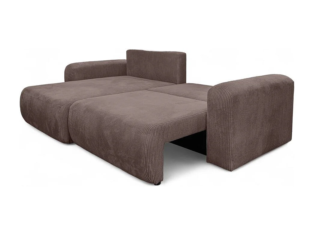 Canapé ALYA d'angle compacte réversible et convertible 4 places en velours côtelé - Marron glacé