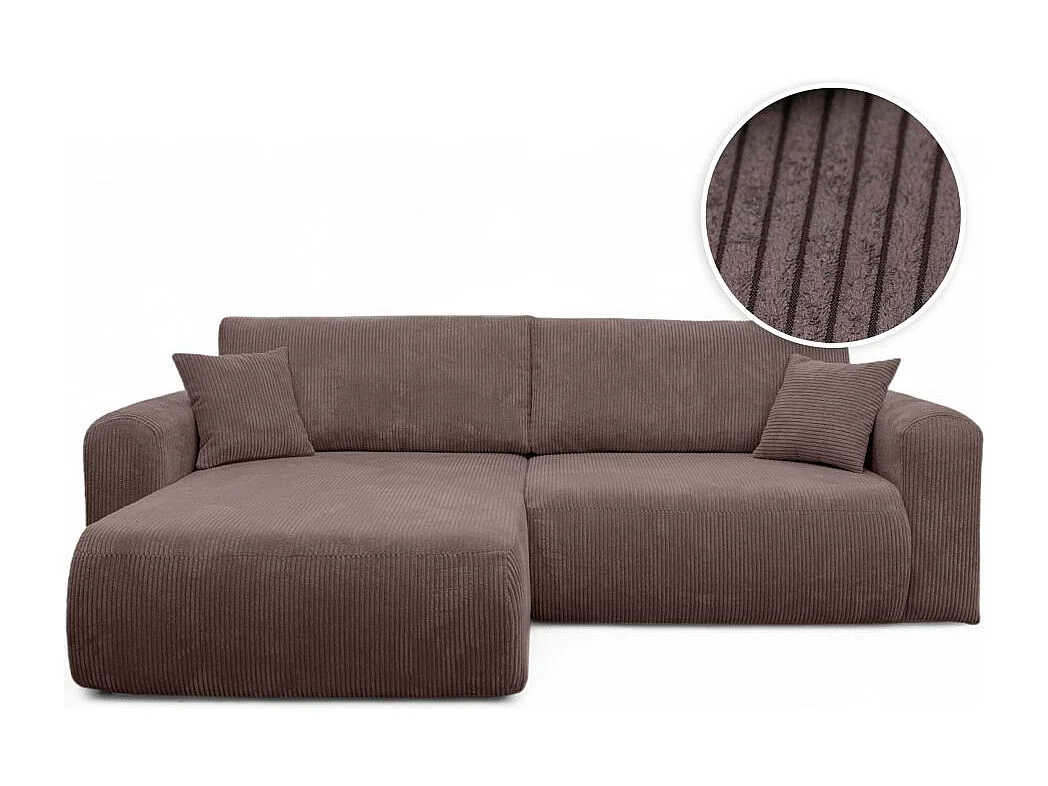 Canapé ALYA d'angle compacte réversible et convertible 4 places en velours côtelé - Marron glacé