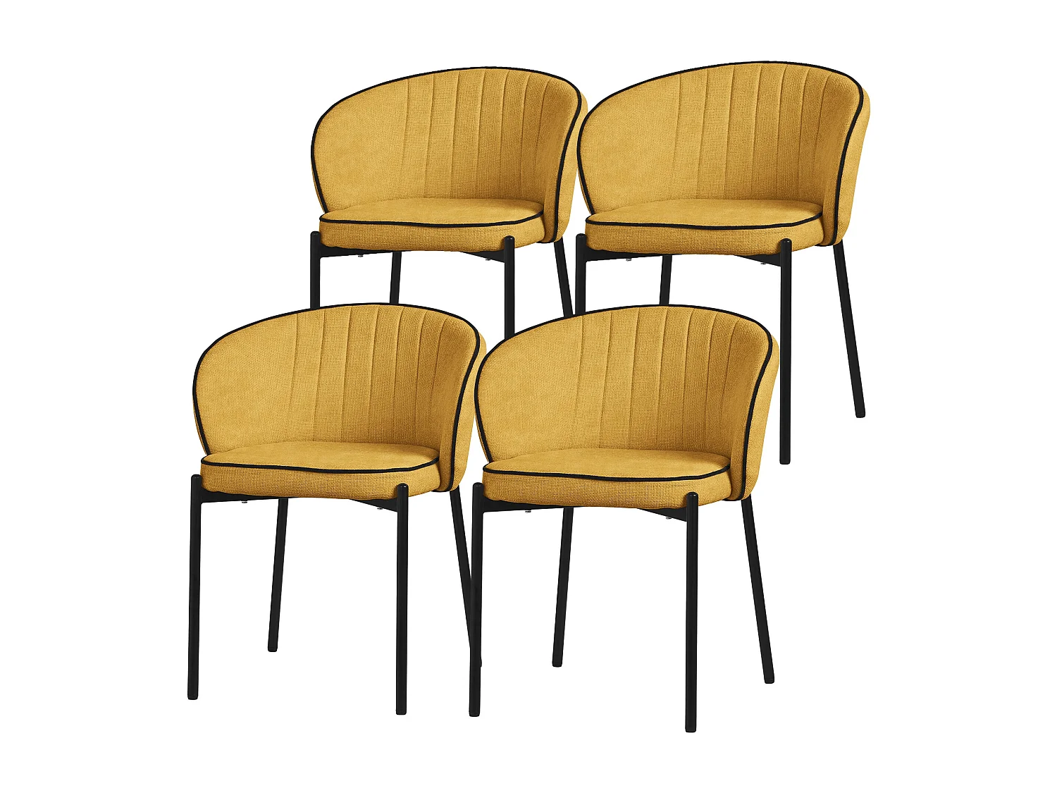 Set de 4 Chaises de salle à manger moutarde revêtement en tissu pieds en métal robustes fauteuils rembourrés dossier ergonomique pour cuisine ou salon