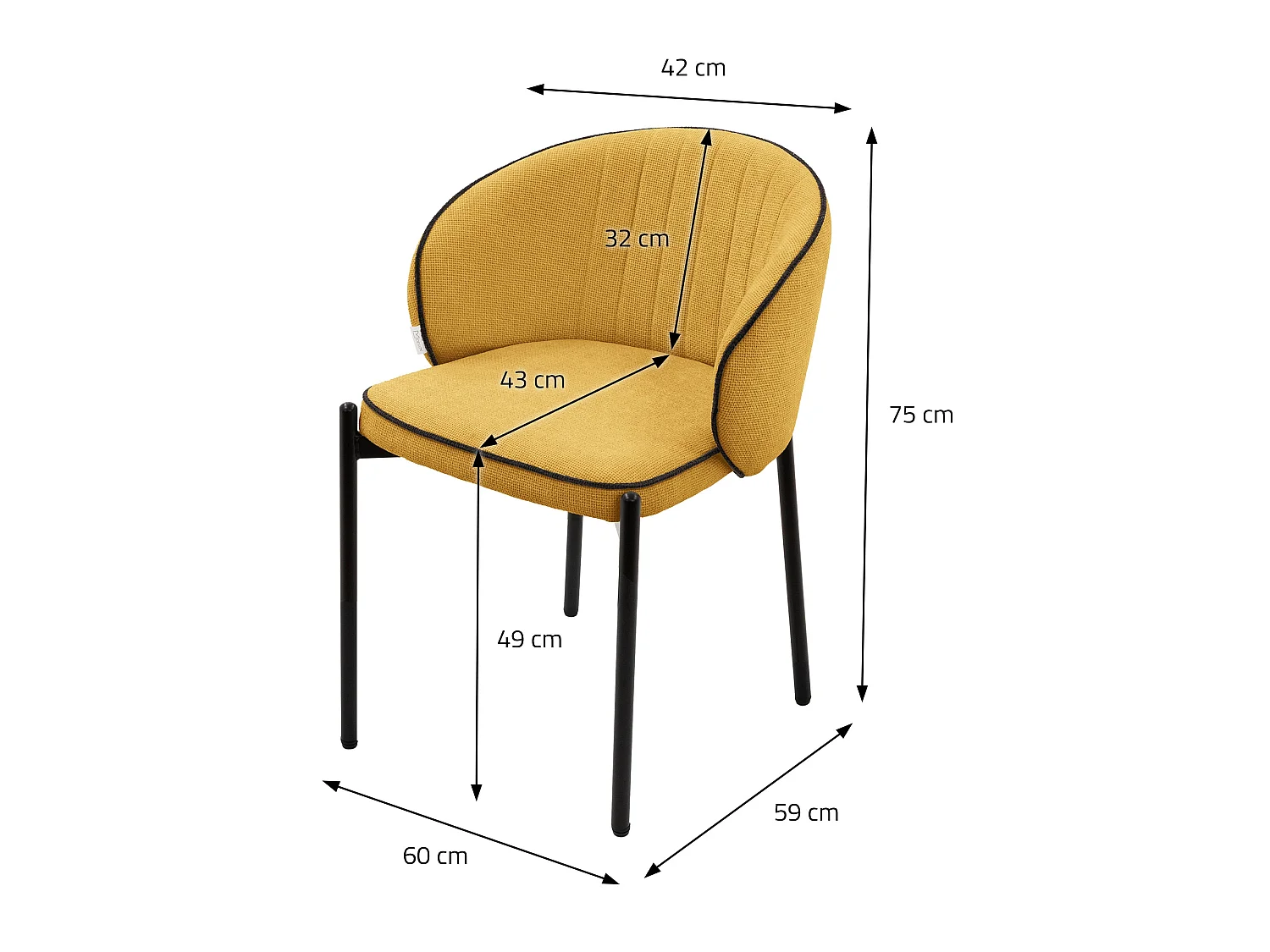 ML-Design 4x Sillas de comedor mostaza con revestimiento de tela, asiento sofá de salón con respaldo, mueble de cocina tapizado con patas de metal