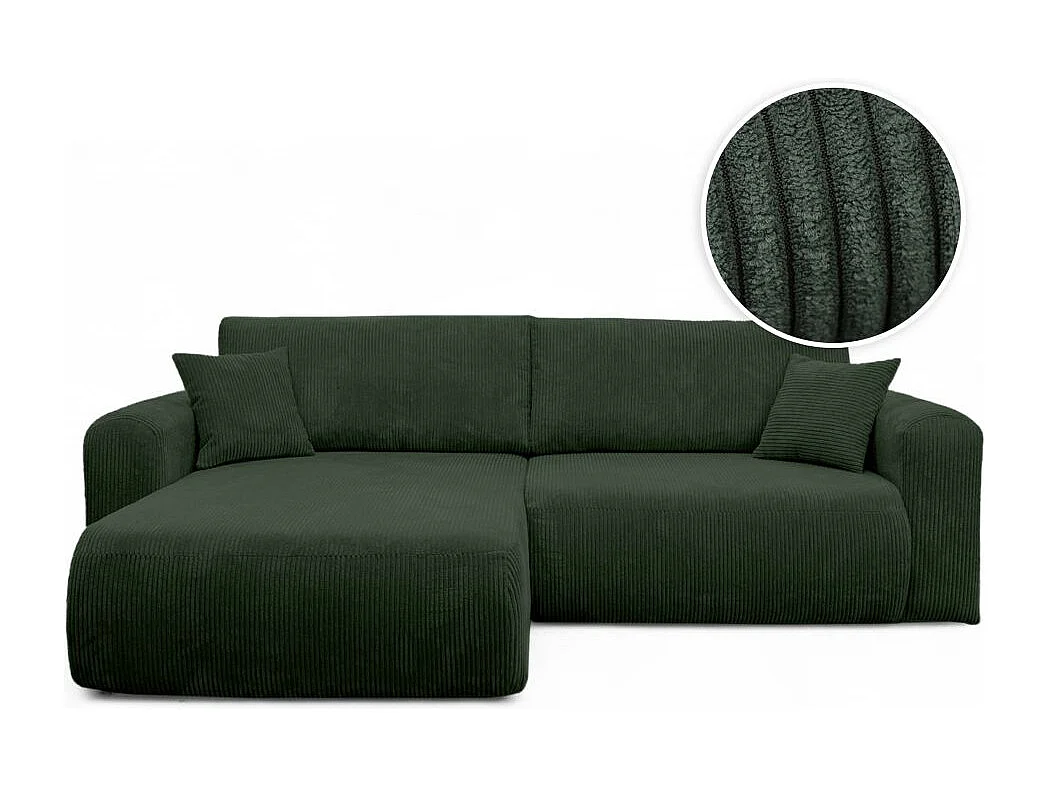 Canapé ALYA d'angle compacte réversible et convertible 4 places en velours côtelé - Vert foncé