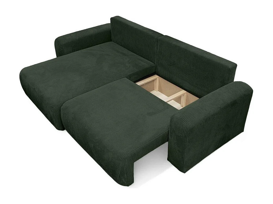 Canapé ALYA d'angle compacte réversible et convertible 4 places en velours côtelé - Vert foncé