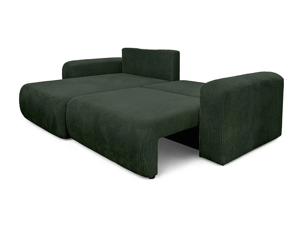 Canapé ALYA d'angle compacte réversible et convertible 4 places en velours côtelé - Vert foncé