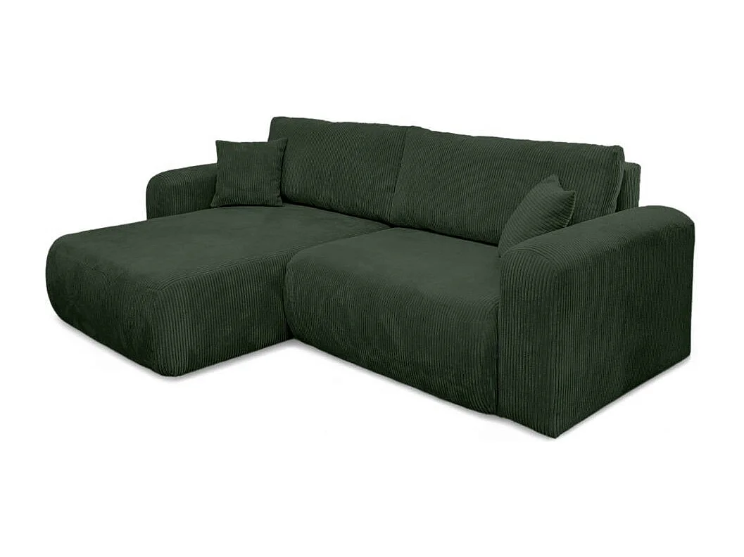 Canapé ALYA d'angle compacte réversible et convertible 4 places en velours côtelé - Vert foncé