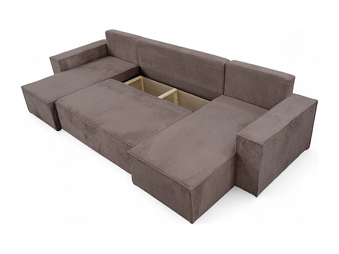 Canapé d'angle FARAH panoramique convertible 6 places en velours cotelé - Marron glacé