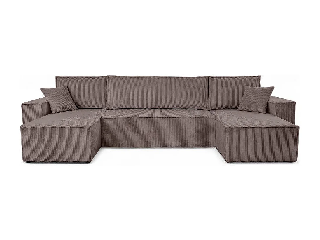 Canapé d'angle FARAH panoramique convertible 6 places en velours cotelé - Marron glacé