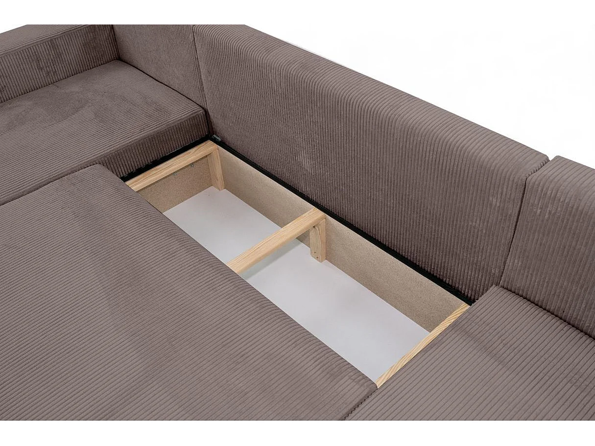 Canapé d'angle FARAH panoramique convertible 6 places en velours cotelé - Marron glacé