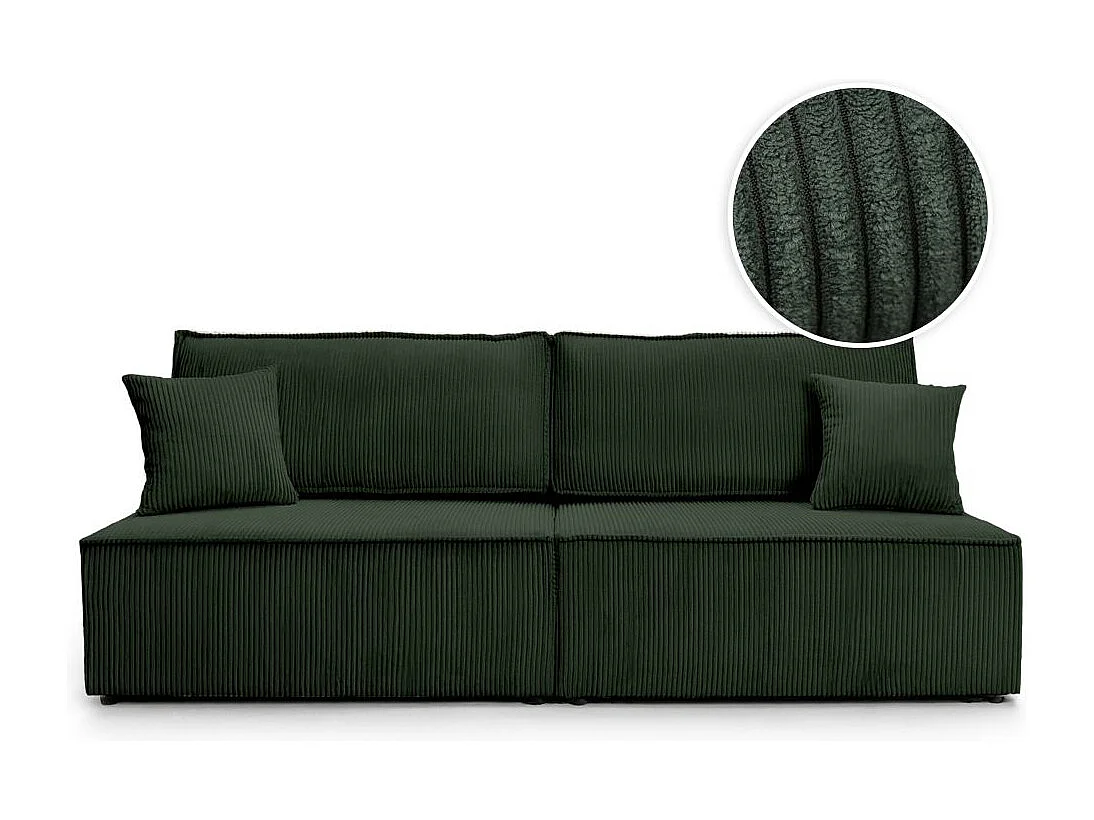 Canapé convertible 3 places FIONA sans accoudoirs coffre de rangement velours côtelé - Vert foncé