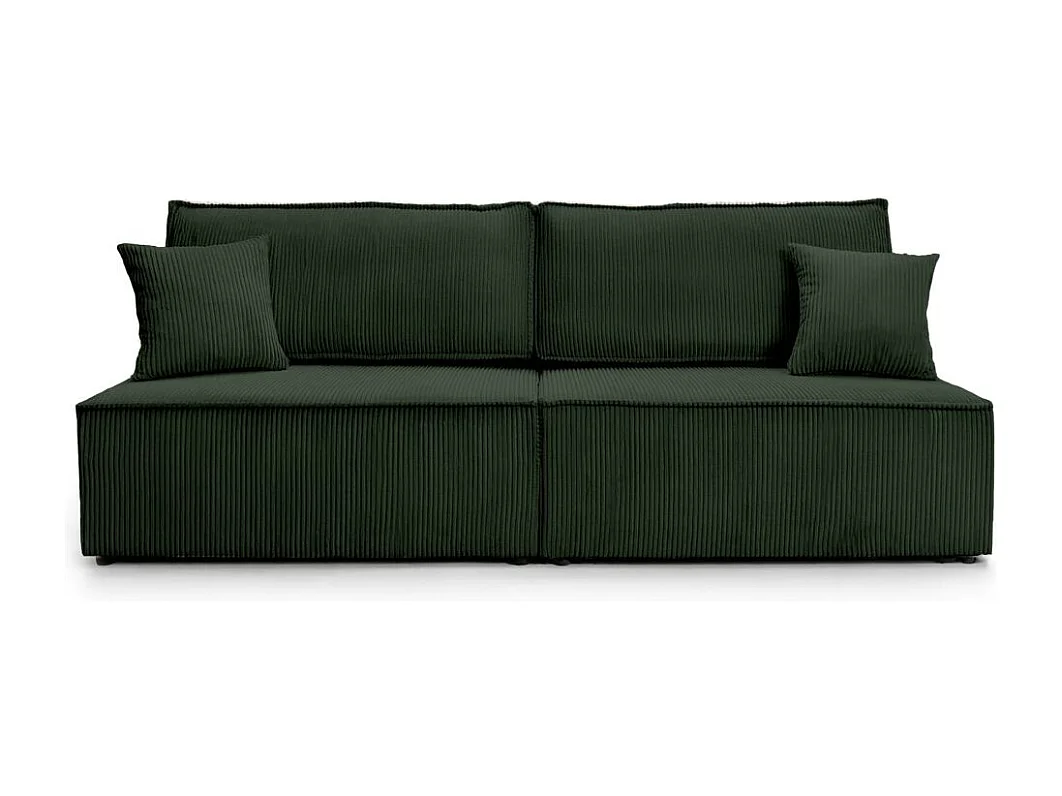 Canapé convertible 3 places FIONA sans accoudoirs coffre de rangement velours côtelé - Vert foncé