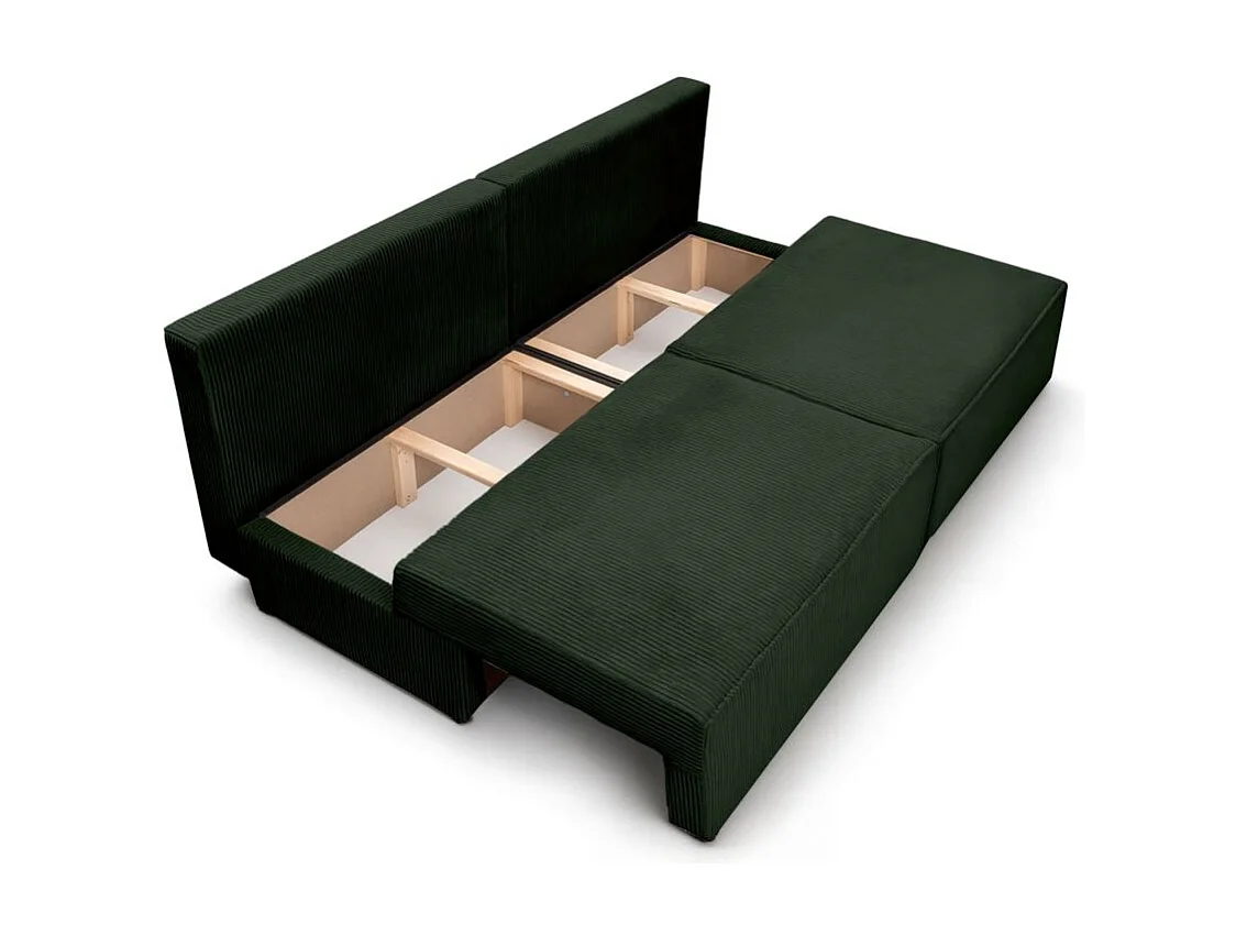 Canapé convertible 3 places FIONA sans accoudoirs coffre de rangement velours côtelé - Vert foncé