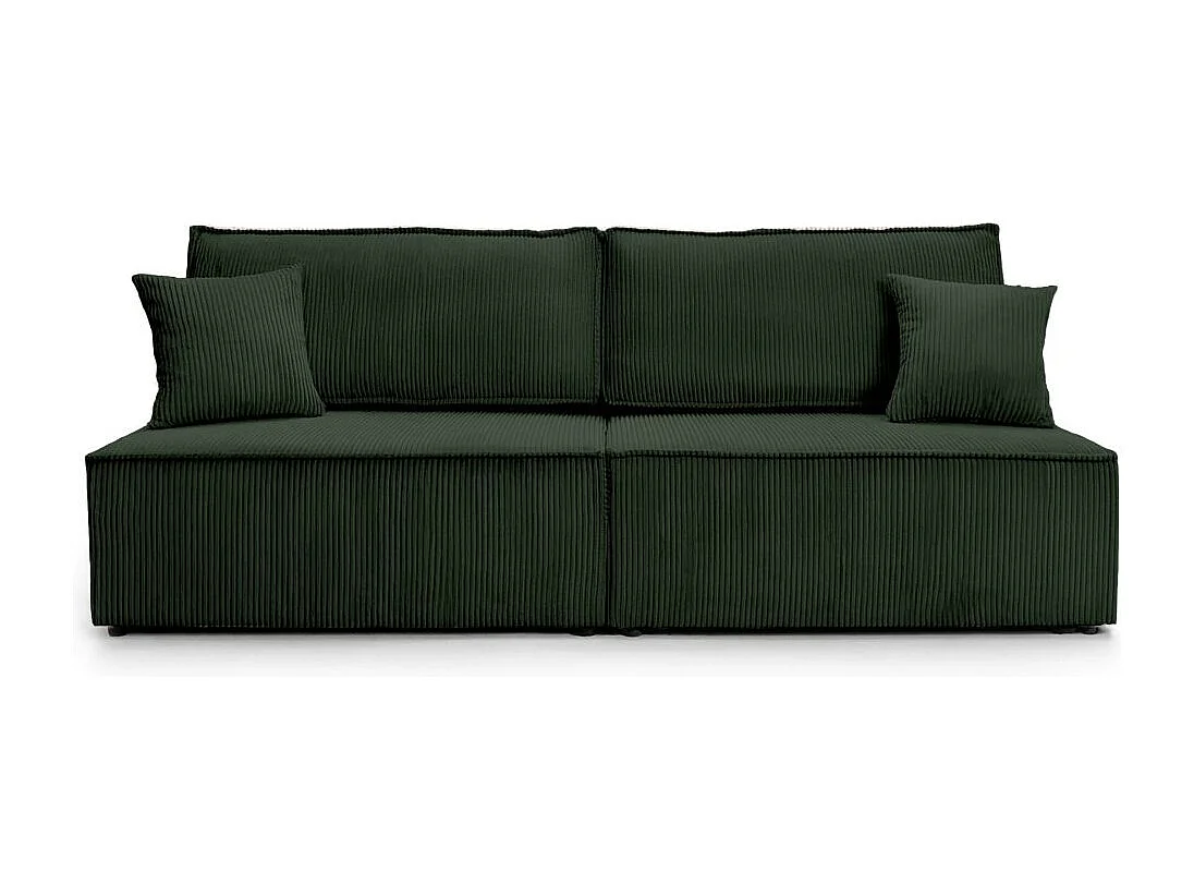Canapé convertible 3 places FIONA sans accoudoirs coffre de rangement velours côtelé - Vert foncé