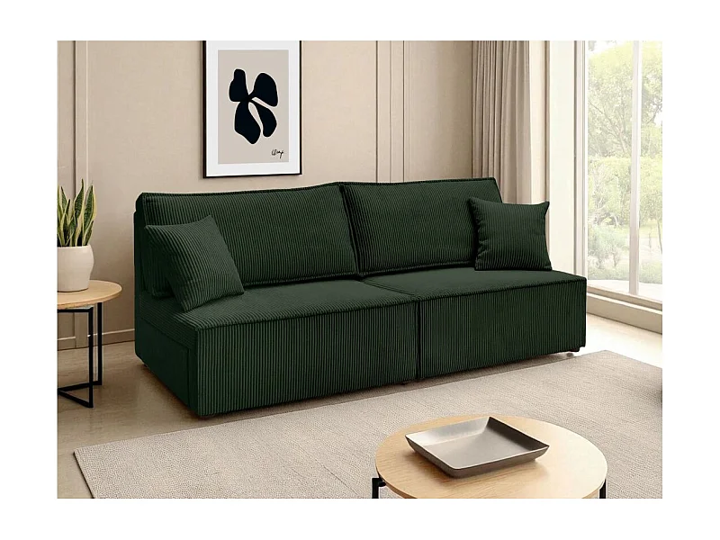 Canapé convertible 3 places FIONA sans accoudoirs coffre de rangement velours côtelé - Vert foncé