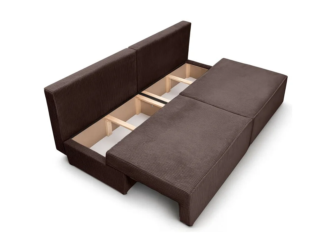 Canapé convertible 3 places FIONA sans accoudoirs coffre de rangement velours côtelé - Marron glacé