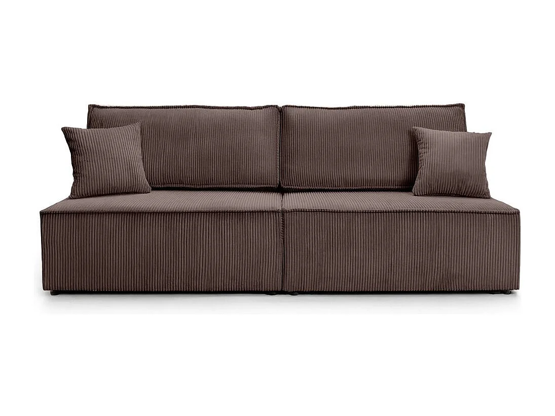 Canapé convertible 3 places FIONA sans accoudoirs coffre de rangement velours côtelé - Marron glacé