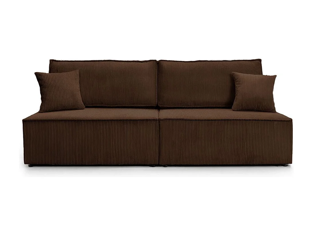 Canapé convertible 3 places FIONA sans accoudoirs coffre de rangement velours côtelé - Marron