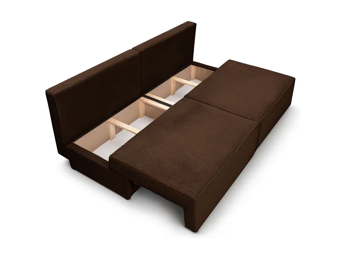 Canapé convertible 3 places FIONA sans accoudoirs coffre de rangement velours côtelé - Marron