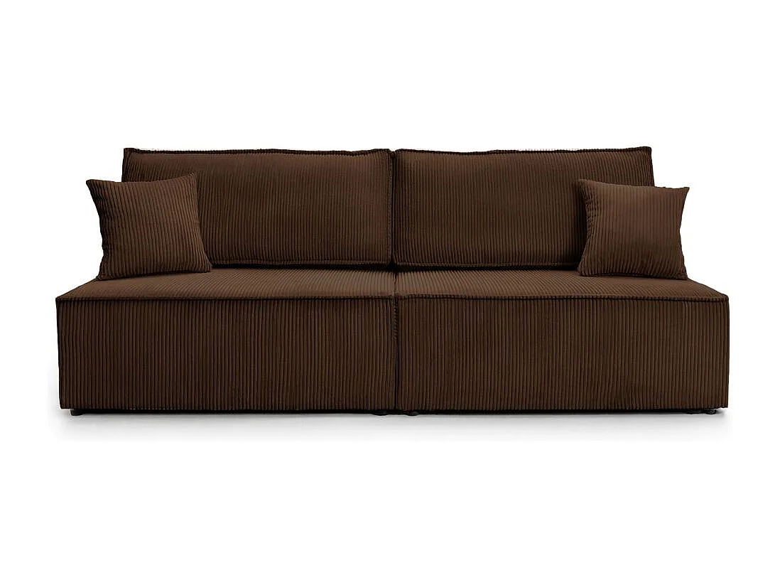 Canapé convertible 3 places FIONA sans accoudoirs coffre de rangement velours côtelé - Marron