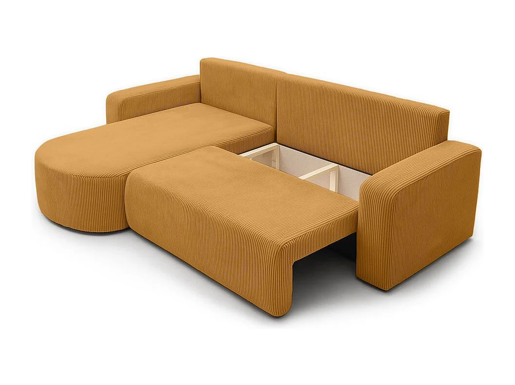Canapé KIARA d'angle réversible convertible 4 places en velours côtelé - Jaune