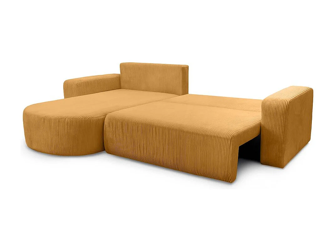 Canapé KIARA d'angle réversible convertible 4 places en velours côtelé - Jaune