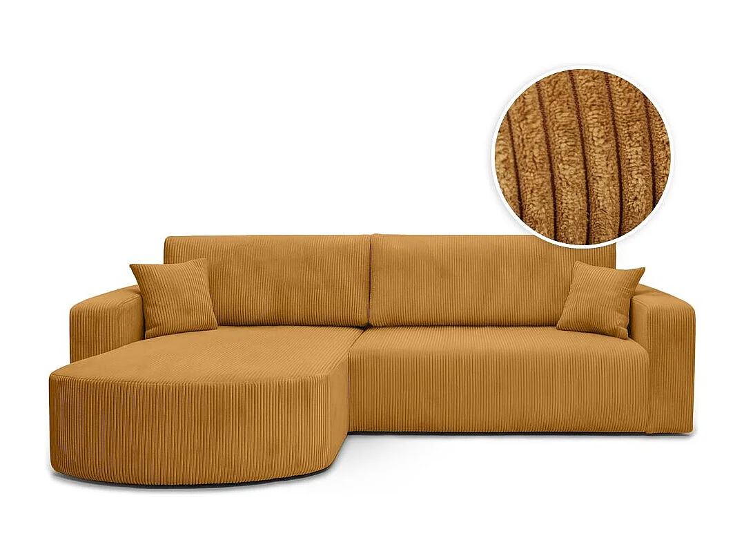 Canapé KIARA d'angle réversible convertible 4 places en velours côtelé - Jaune