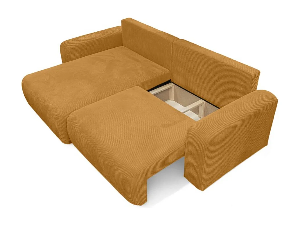 Canapé ALYA d'angle compacte réversible et convertible 4 places en velours côtelé - Jaune