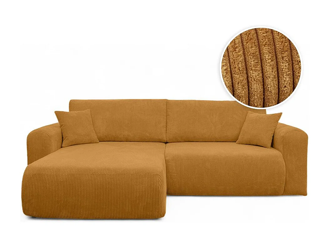 Canapé ALYA d'angle compacte réversible et convertible 4 places en velours côtelé - Jaune